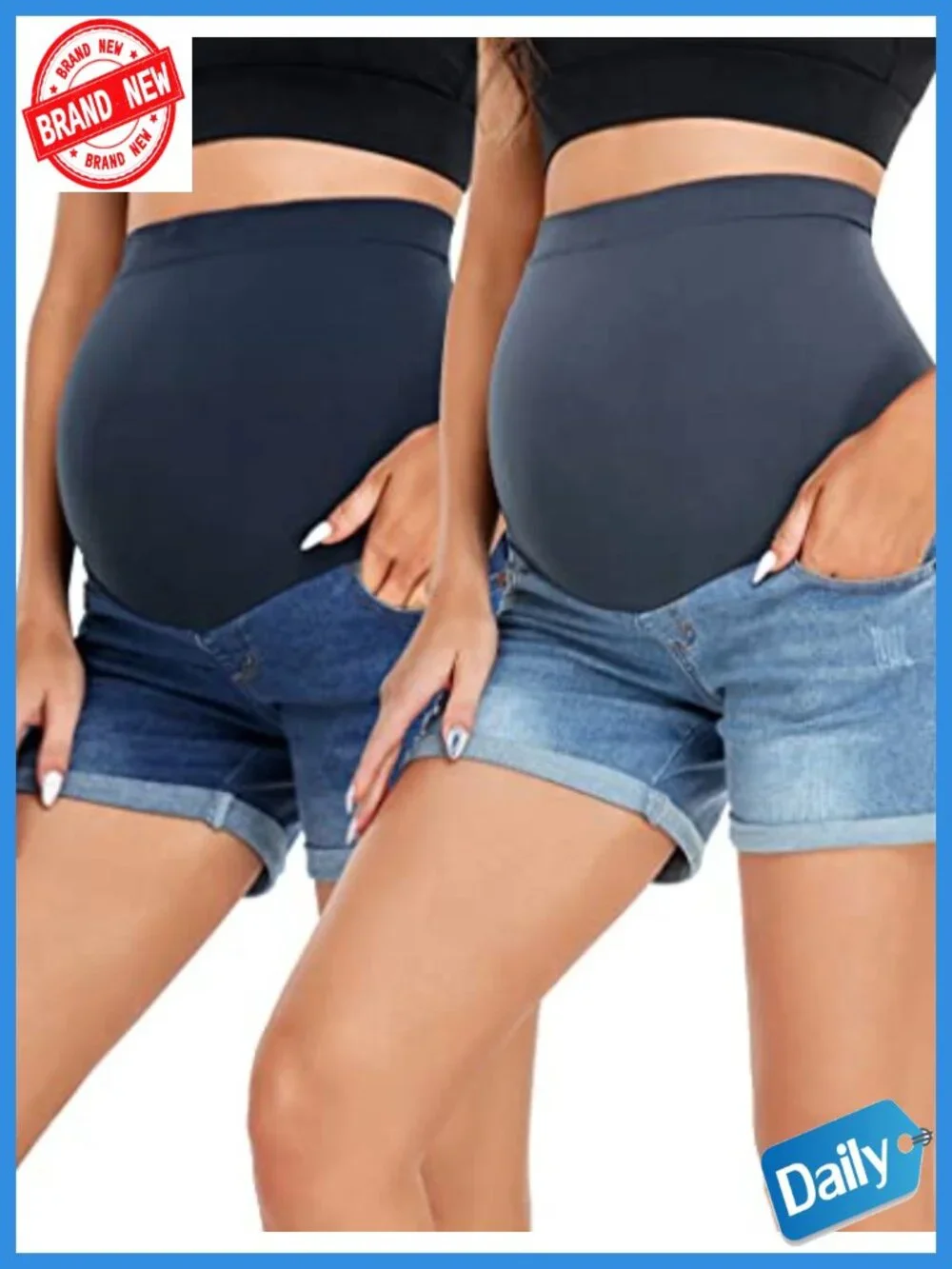 Maternity Jean Shorts Over The Belly Stretchy Denim High Rise